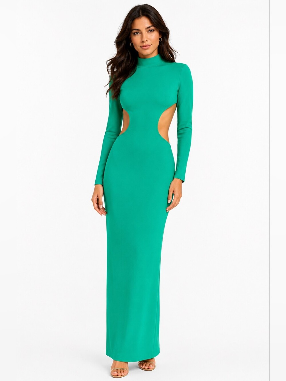 Mônot Green open-back high-neck cut-out evening gown Sm